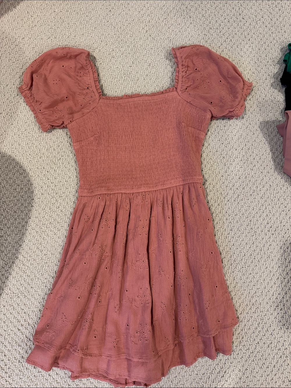 Hollister Dusty Rose Puff-Sleeve Eyelet Mini Dress